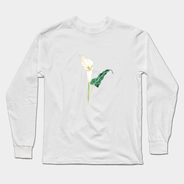 one white calla lily watercolor Long Sleeve T-Shirt by colorandcolor